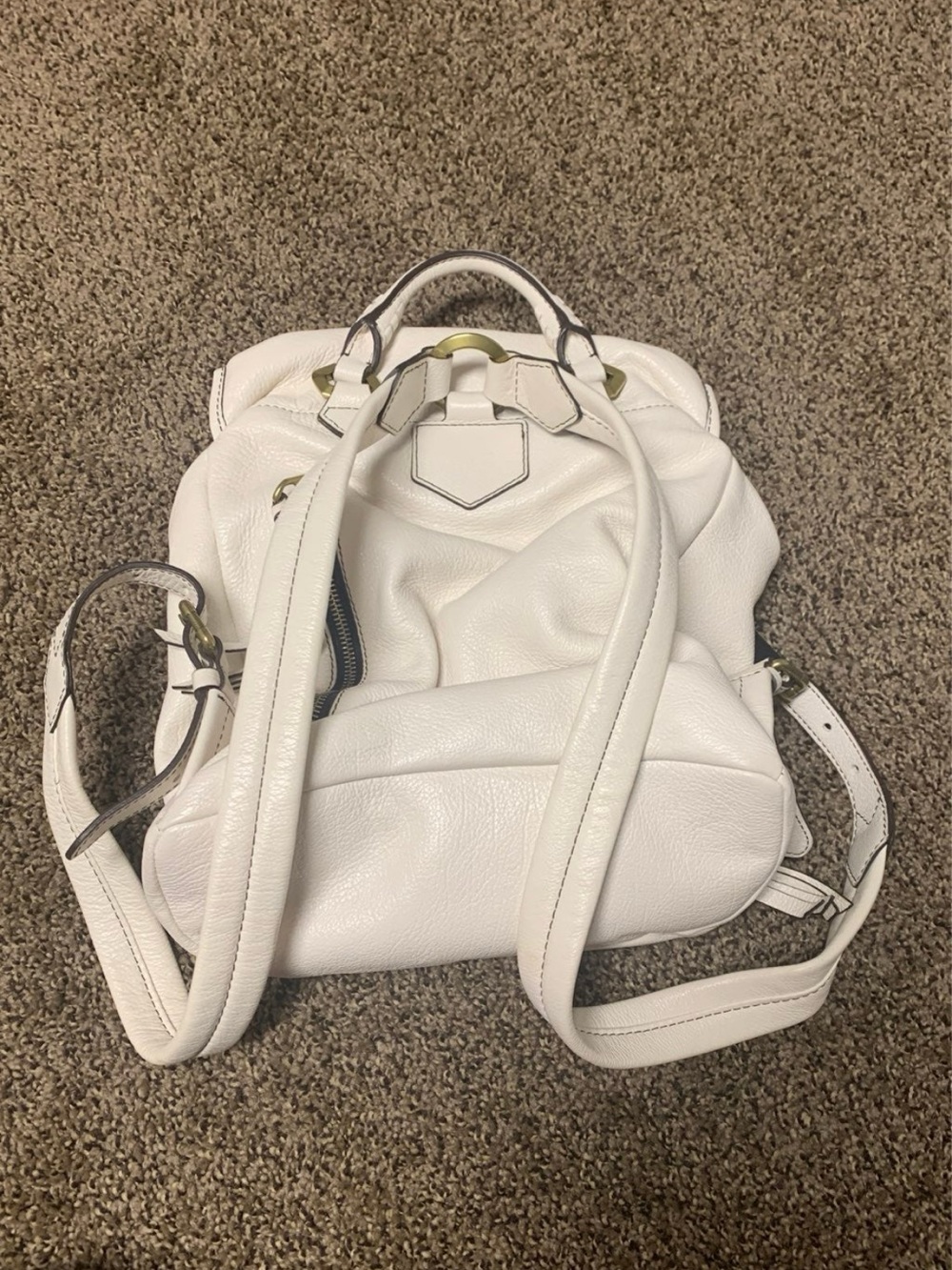 orYANY White Leather Backpack with Front Zip Pocket and Buckle Detail - Picture 5 of 9